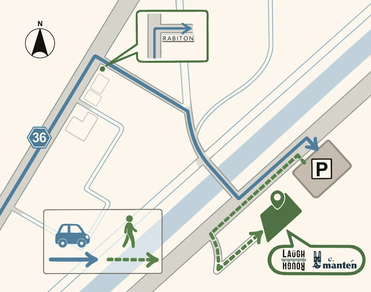 Laugh & Rough 西脇店への地図（国道36号からの行き方・駐車場案内）